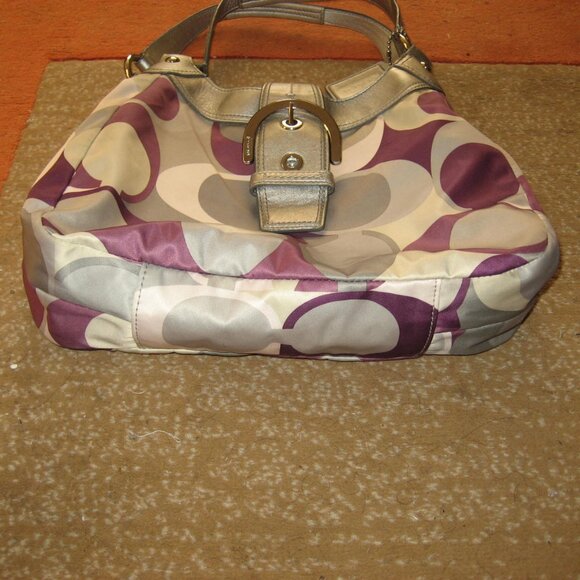 Authentic COACH Soho Satin Scarf Print Bag, Purple Silver, ##F17406 - Picture 12 of 13